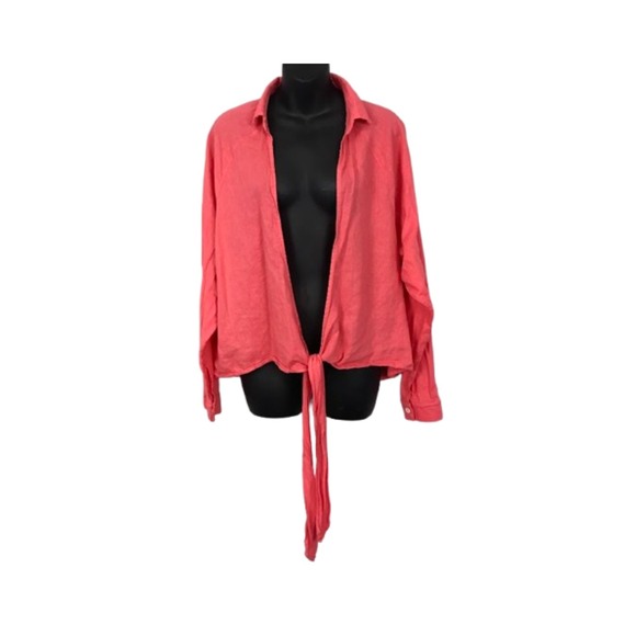 Emory Park Coral Open Front Tie Top Blouse - Picture 1 of 2